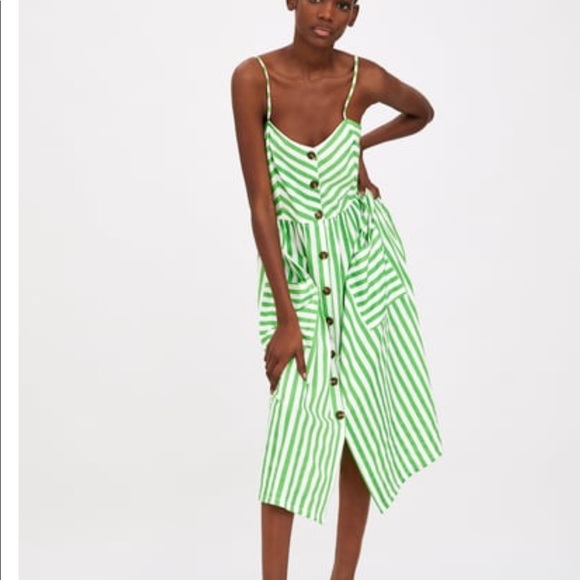 green stripe midi dress